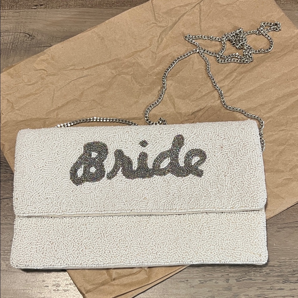 Elegant White Beaded Clutch with Silver Accents